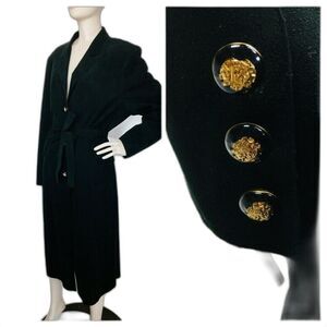 Vintage Charles Klein Black Velvet Long Duster Opera Belted Gothic Trench Coat
